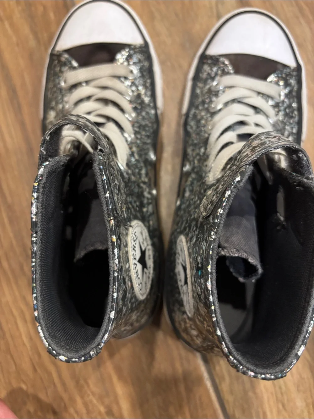 Converse Kids High-Top Glitter Sneaker in Black with Multicolor Sparkle